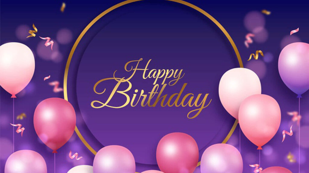 Elegant Birthday Wallpaper: Deep Purple with Gold & Balloon Accents