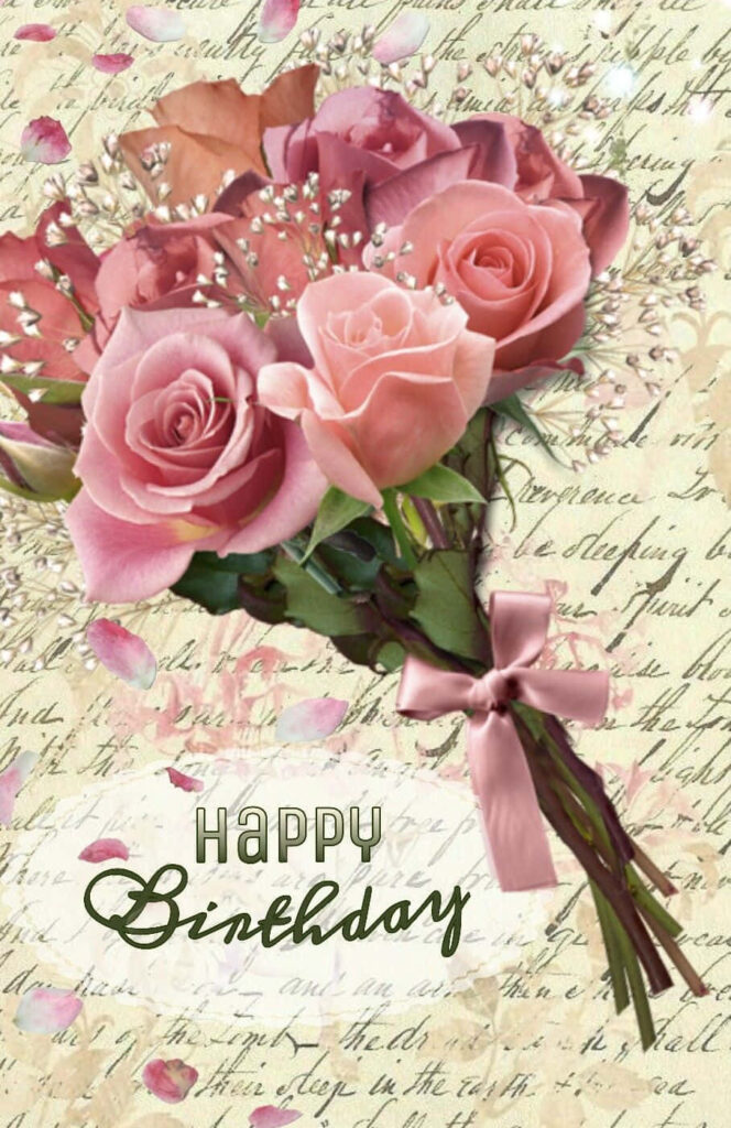 Elegant Birthday Wallpaper with Pink Roses and Handwritten Notes