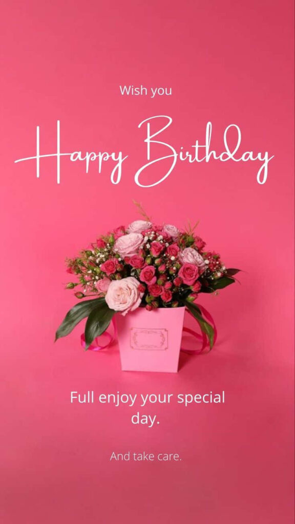 Elegant Pink Rose Bouquet Wallpaper: Happy Birthday Greeting