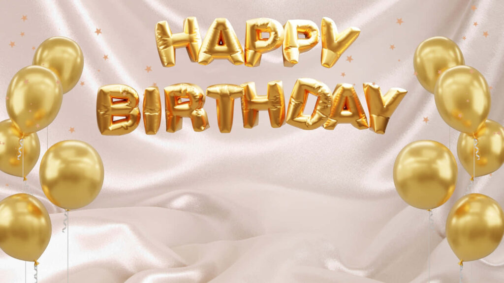 Elegant Birthday Wallpaper: Shimmering Gold Balloons & Metallic Lettering