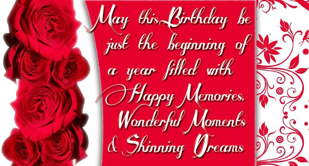 Elegant Birthday Wallpaper with Script and Red Rose Floral Design