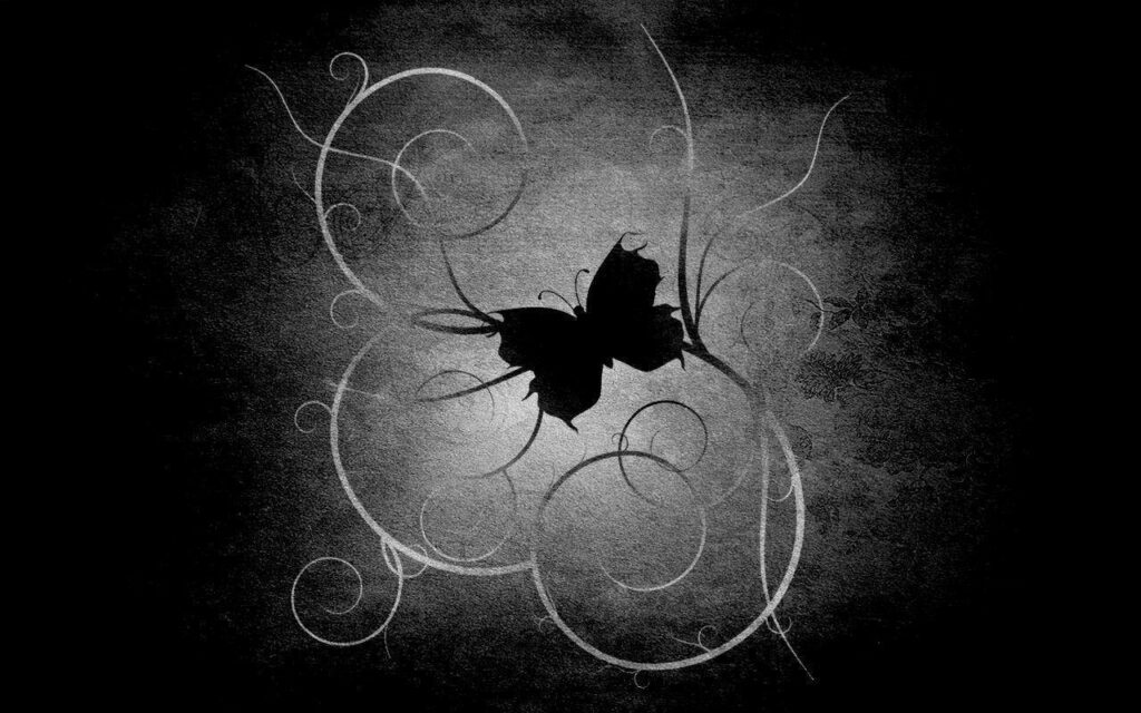 Elegant Black Butterfly Wallpaper with Curvy Abstract Lines