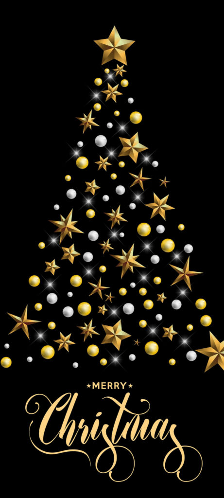 Elegant Black Christmas Wallpaper with Gold-Silver Tree Design