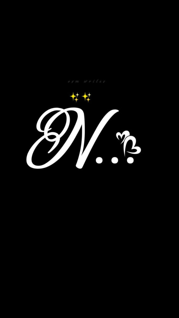 Elegant Cursive N Wallpaper with Stars & Hearts on Black Background