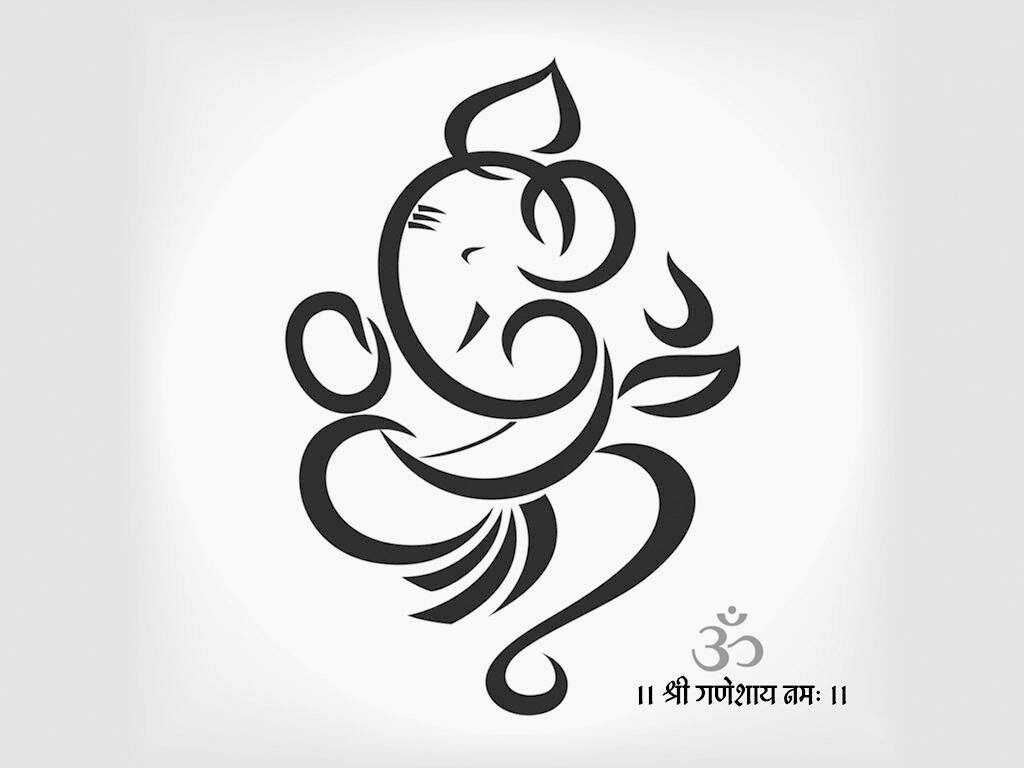 Minimalist Black & White Lord Ganesh Wallpaper with Om Symbol