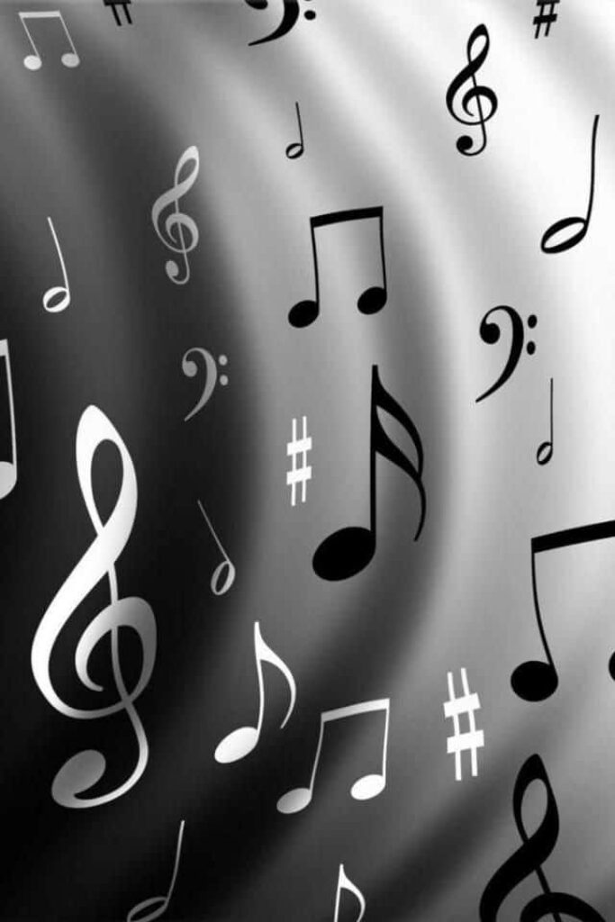 Elegant Black and White Music Notes Wallpaper with Gradient Background