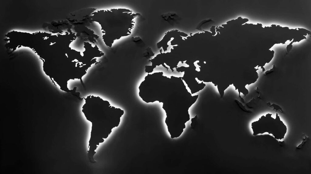 Elegant Black World Map Wallpaper with Subtle Glow - Modern Background
