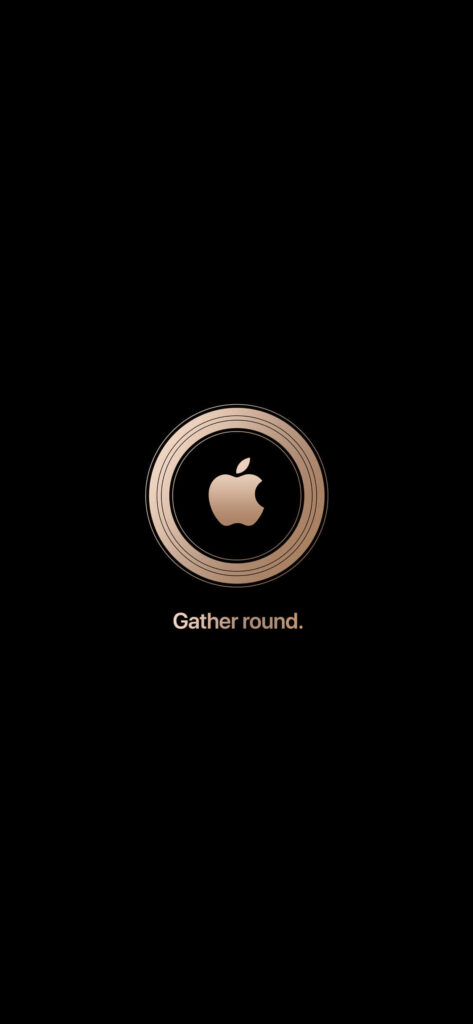 Elegant Black Wallpaper with Golden Apple Logo & 'Gather Round'