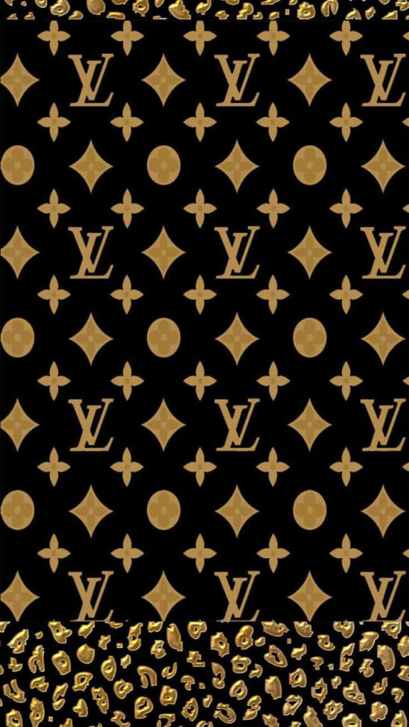 Elegant black wallpaper with gold Louis Vuitton monogram luxury designer background pattern