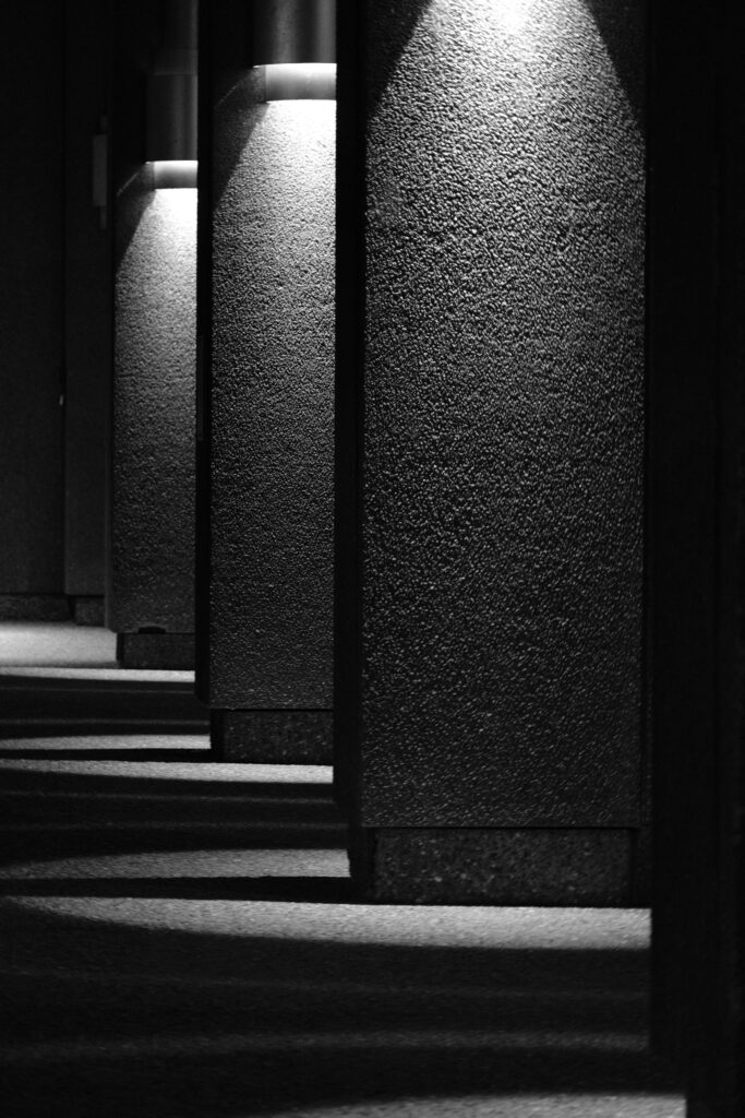 Elegant Black and White Wallpaper of Dramatic Architectural Columns