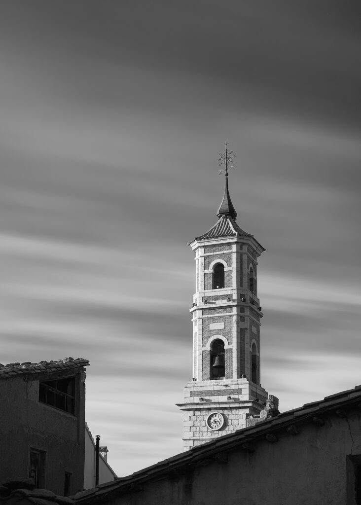 Elegant Black and White Bell Tower Wallpaper with Historic Charm