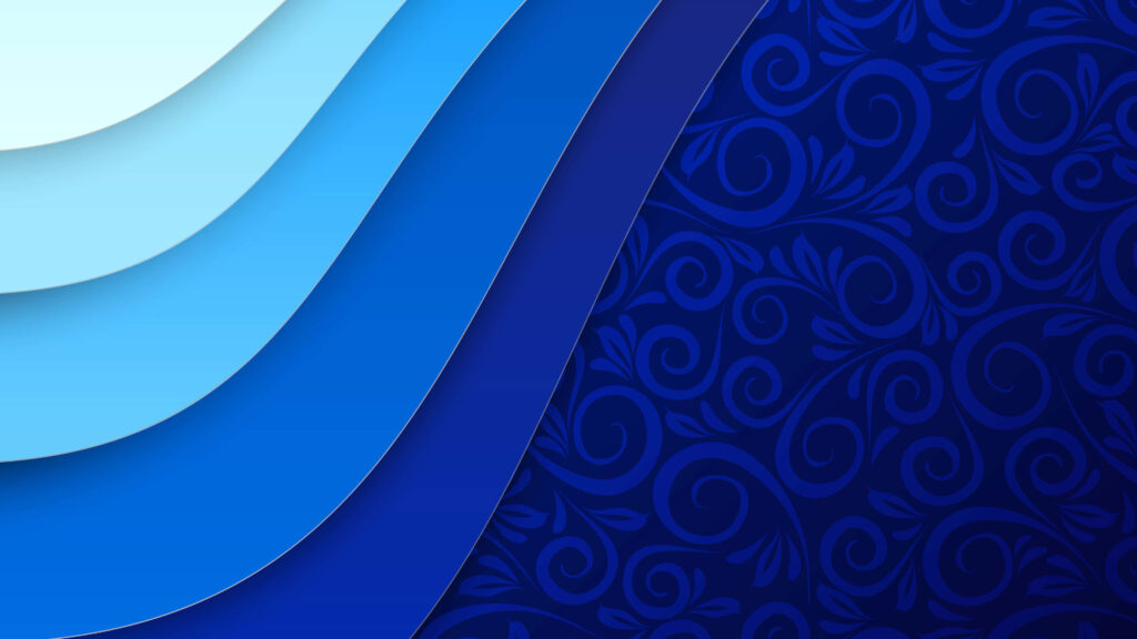 Elegant Abstract Blue Wallpaper with Wave Patterns & Floral Designs