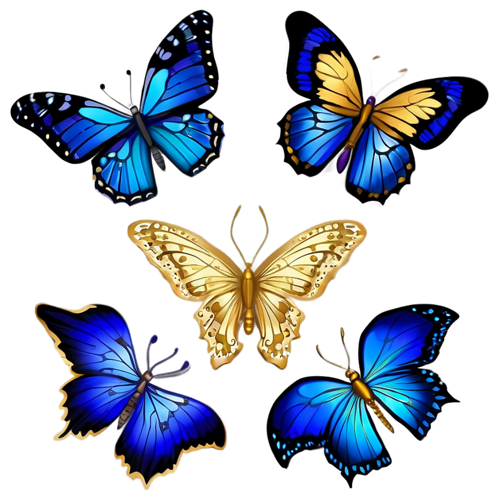 Elegant Blue Butterfly Wallpaper with Golden Accents