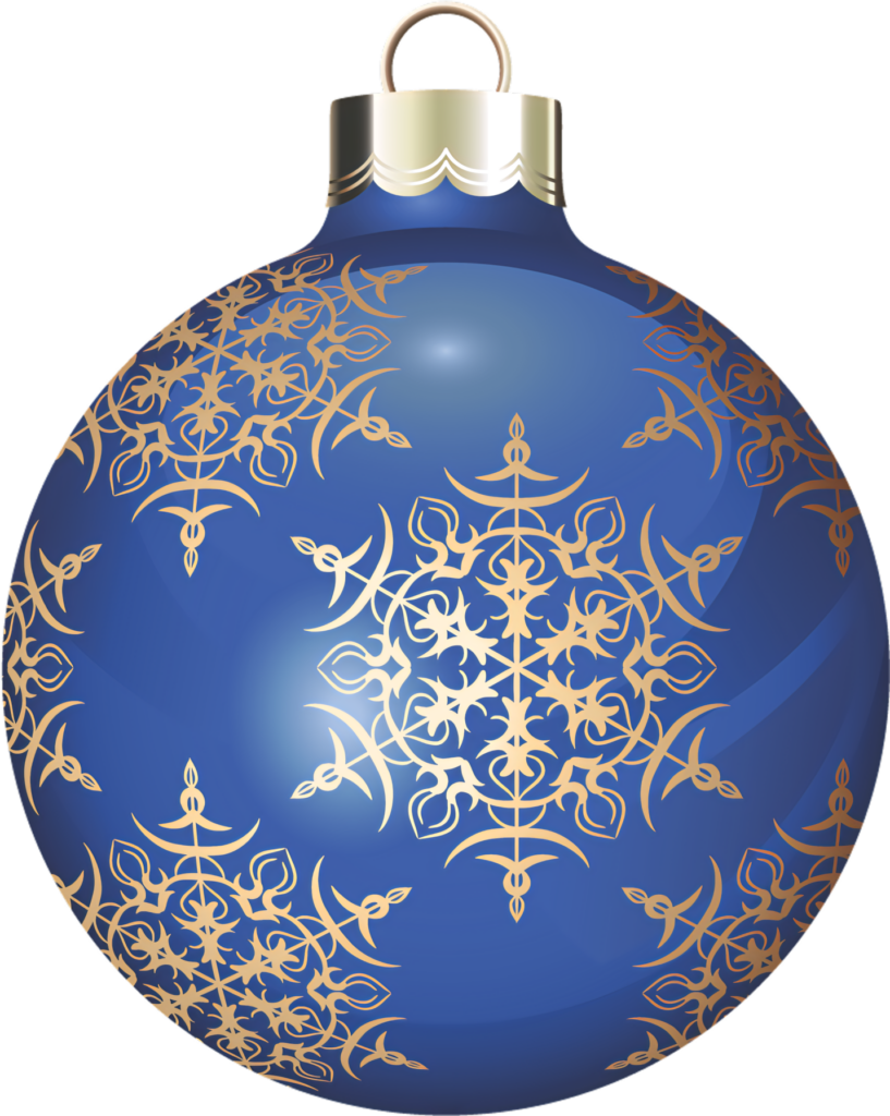 Elegant Blue Christmas Ball Wallpaper with Gold Snowflakes Background