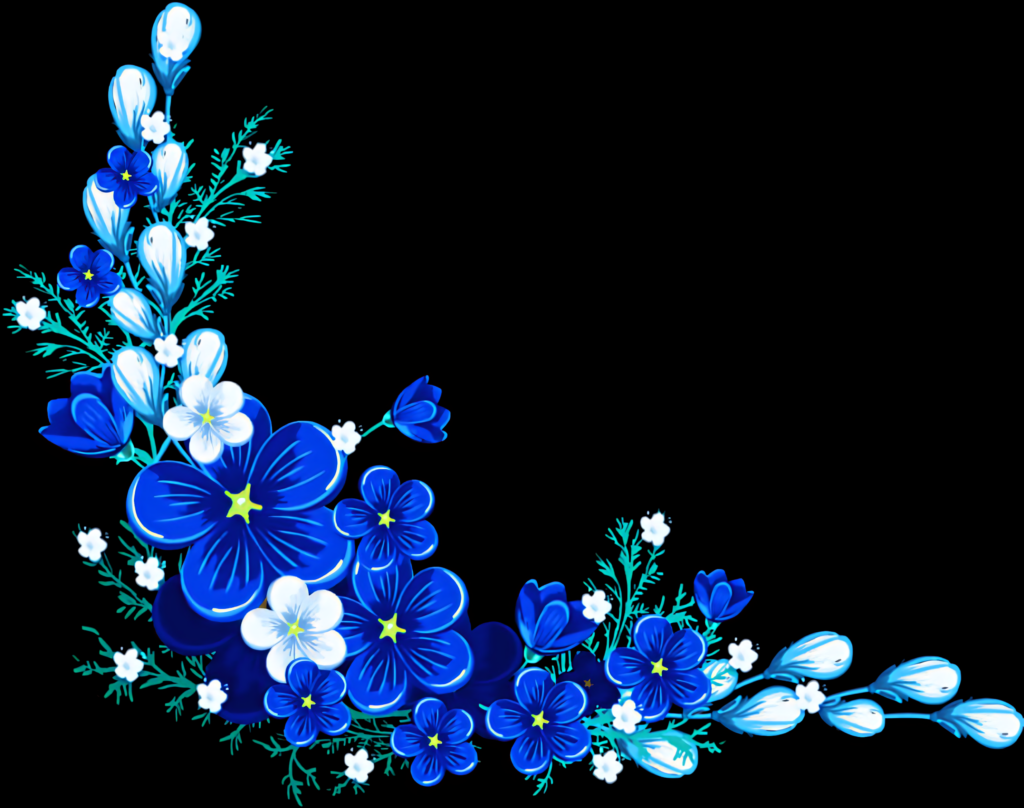 Elegant Blue Floral Corner Wallpaper with Transparent Background
