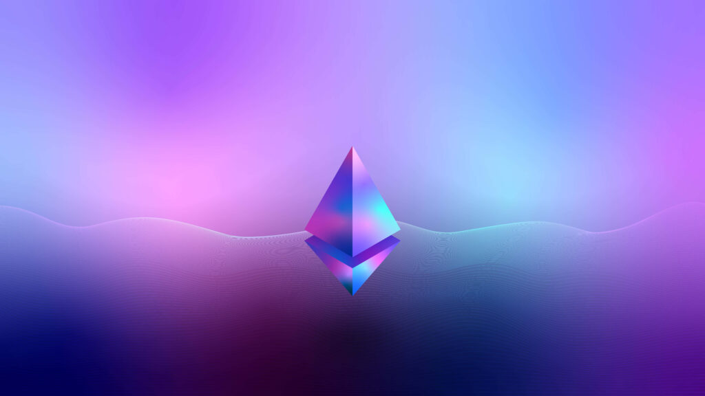 Futuristic Blue & Purple Ether Logo on a Gradient Background Wallpaper