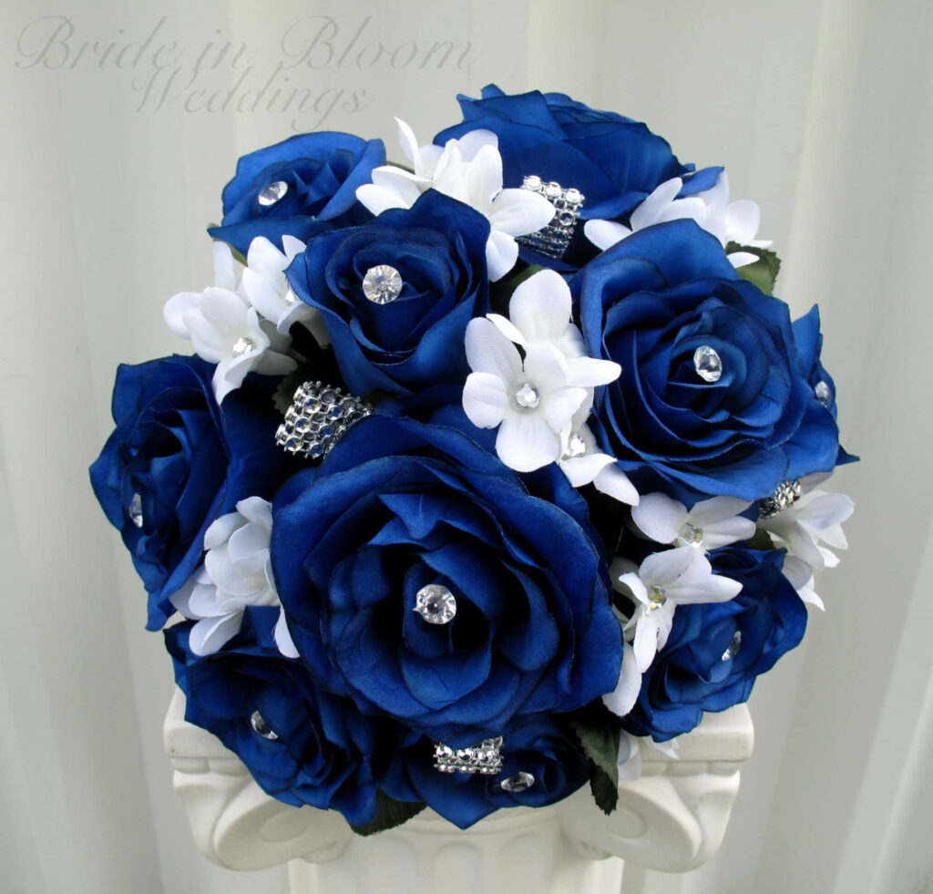 Elegant Blue Rose Wallpaper: Rhinestone-Embellished Floral Design