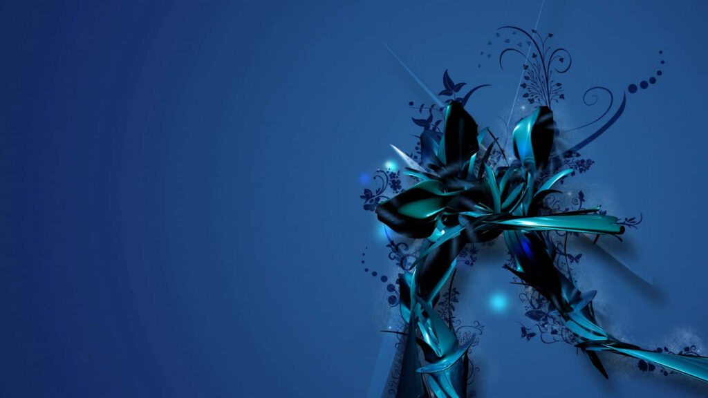 Stylized Blue & Teal Flower Wallpaper with Elegant Swirling Patterns