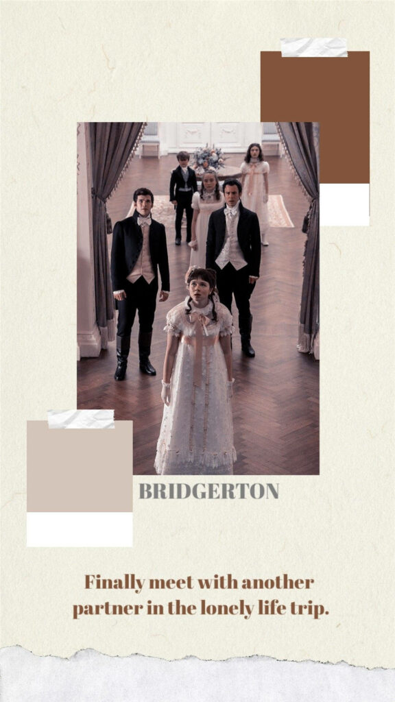 Bridgerton Siblings Wallpaper: Elegant Period Attire in Grand Setting