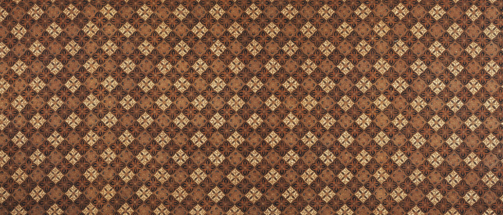Elegant Brown Fabric Wallpaper with Geometric and Floral Patterns