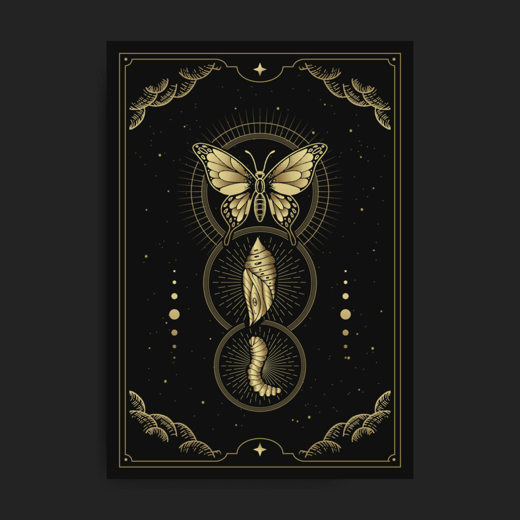 Elegant Butterfly Lifecycle Wallpaper with Golden Details