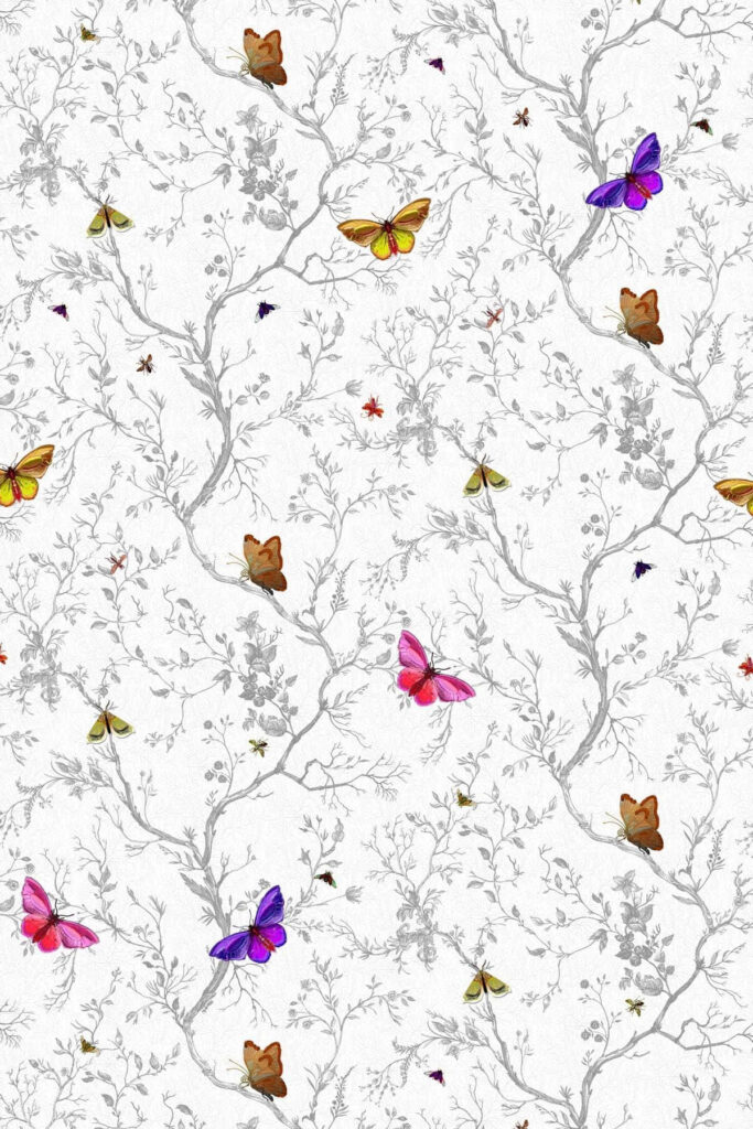 Elegant Butterfly Wallpaper: Colorful Floral Design for Serene Décor