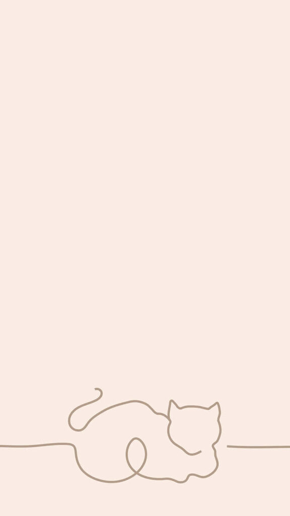 Elegant Cat Line Drawing on Light Pink Minimalist Wallpaper