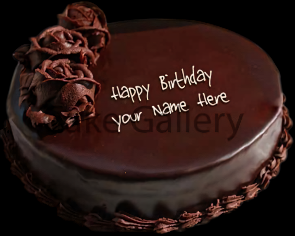 Elegant Chocolate Birthday Cake Wallpaper with Customizable Text