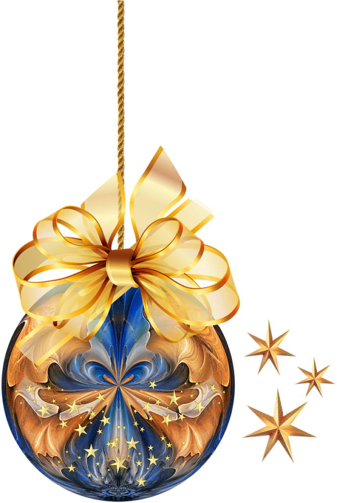 Elegant Christmas Ball Wallpaper with Golden Ribbon & Stars