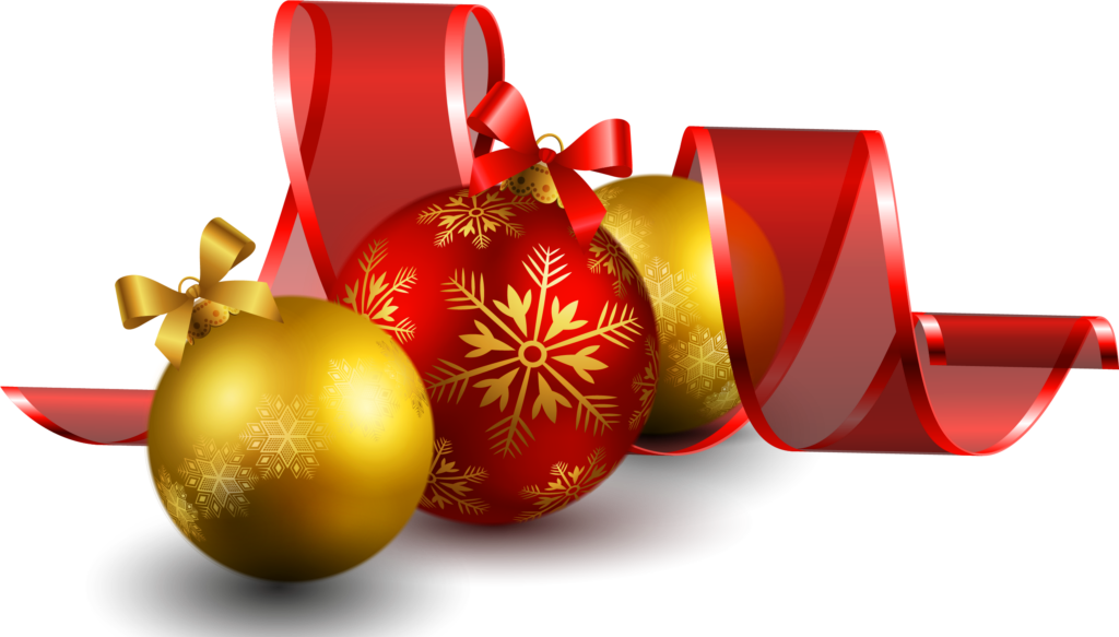 Elegant Christmas Balls with Gold Snowflakes & Red Ribbon Background Wallpaper