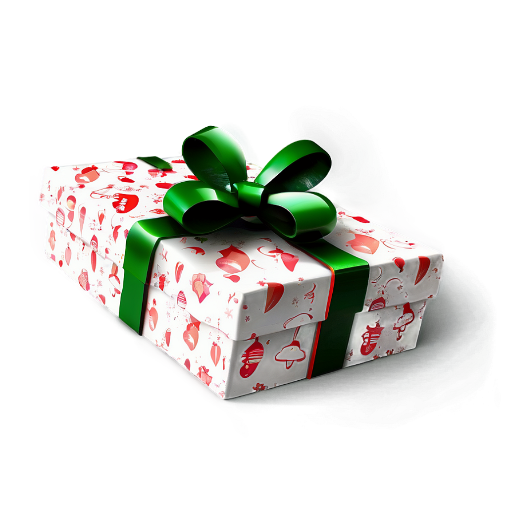 Elegant Christmas Gift Box with Green Ribbon & Holiday Wrapping Wallpaper