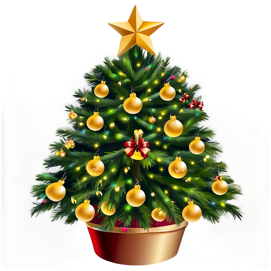 Elegant Christmas Tree with Golden Baubles and Red Ribbons Wallpaper