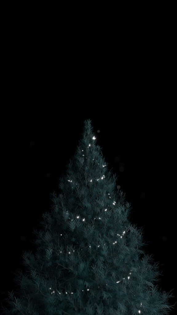 Minimalist Christmas Tree Wallpaper: Elegant Glow on Black Background