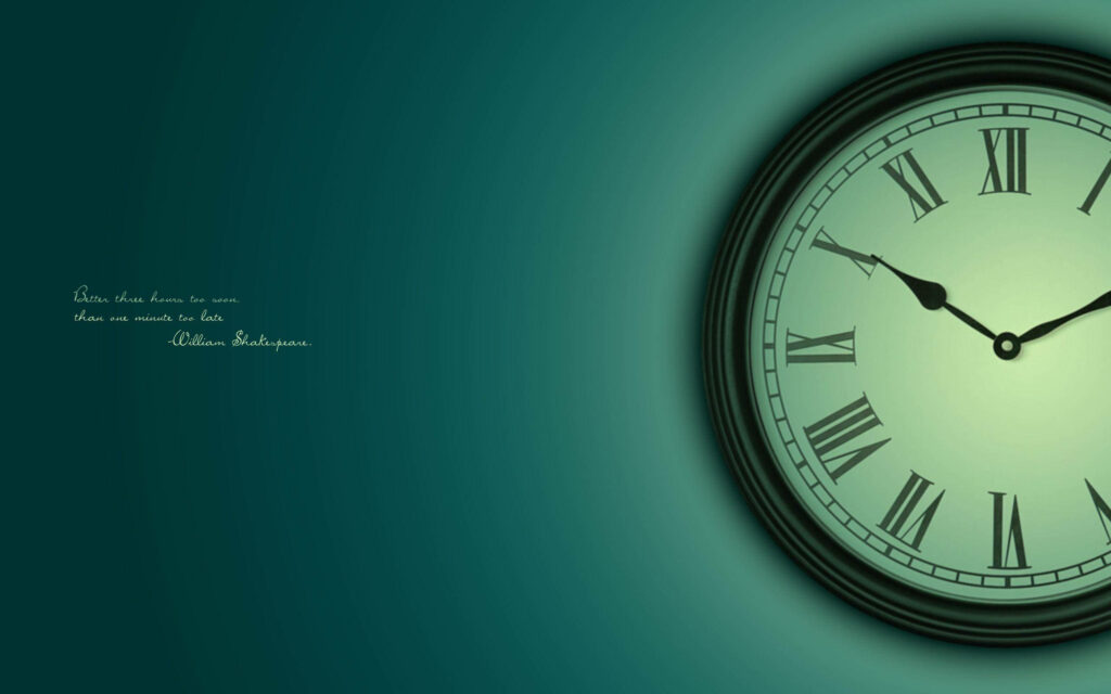 Elegant Clock Wallpaper with Quote & Roman Numerals on Green Background