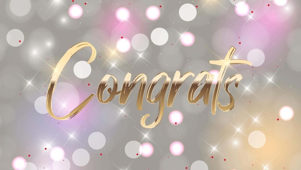 Elegant Congrats wallpaper with gold script on shimmering grey bokeh background festive design