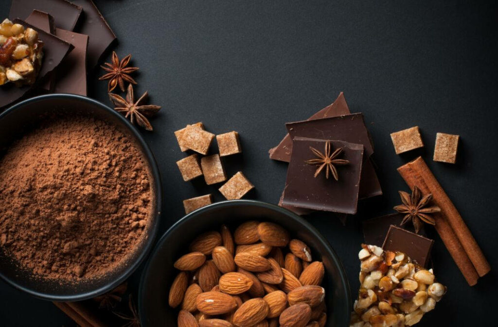Elegant Dark Chocolate Wallpaper with Almonds & Spices