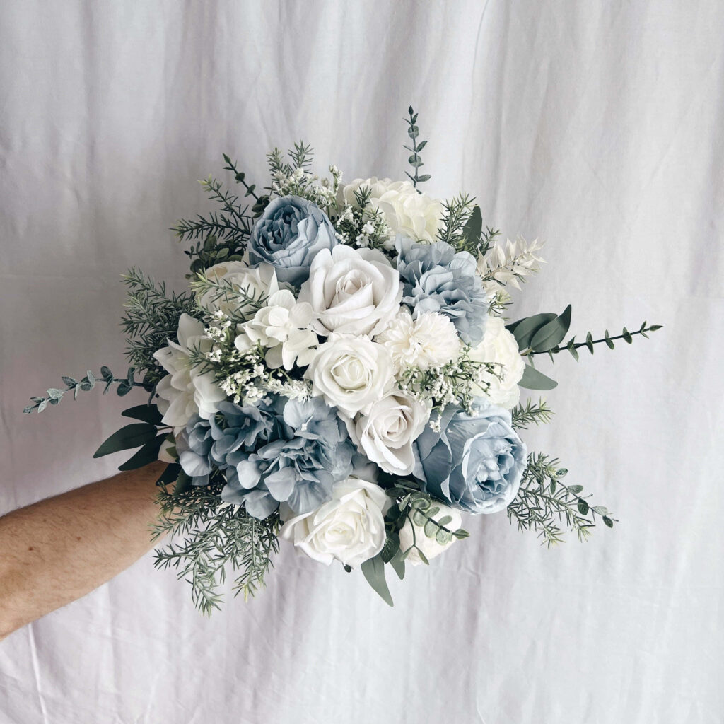 Elegant Dusty Blue and White Rose Bouquet Wallpaper Background