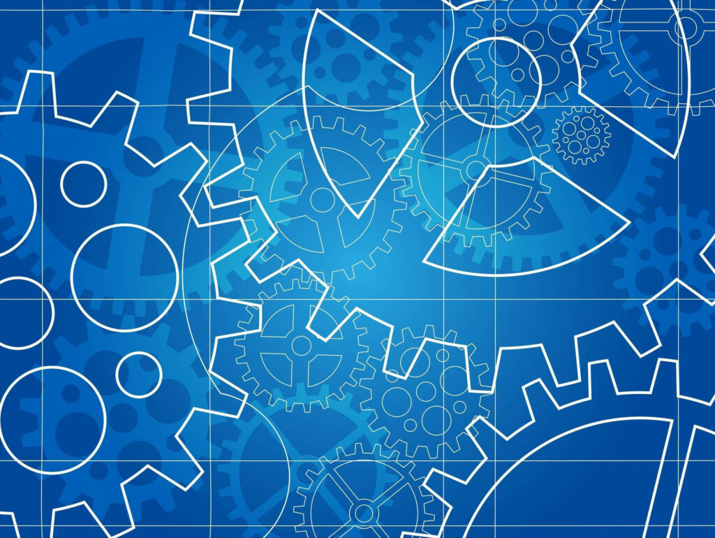 Intricate Engineering Gears Wallpaper - HD Blue Gradient Design