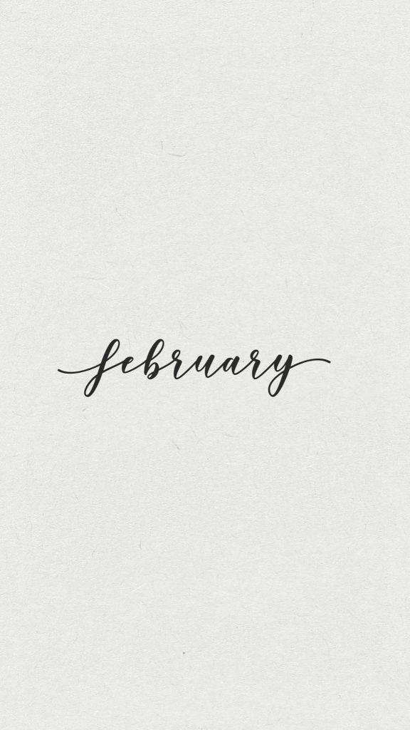 Minimalist February wallpaper with elegant black cursive on off-white textured background