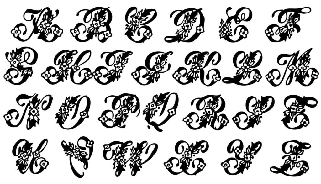 Elegant Floral Alphabet Wallpaper on Rustic Wooden Background