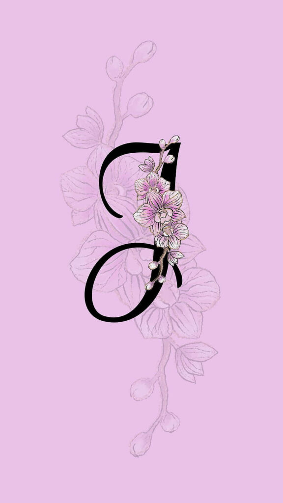 Elegant Cursive Letter J Wallpaper with Floral Accents on Lavender