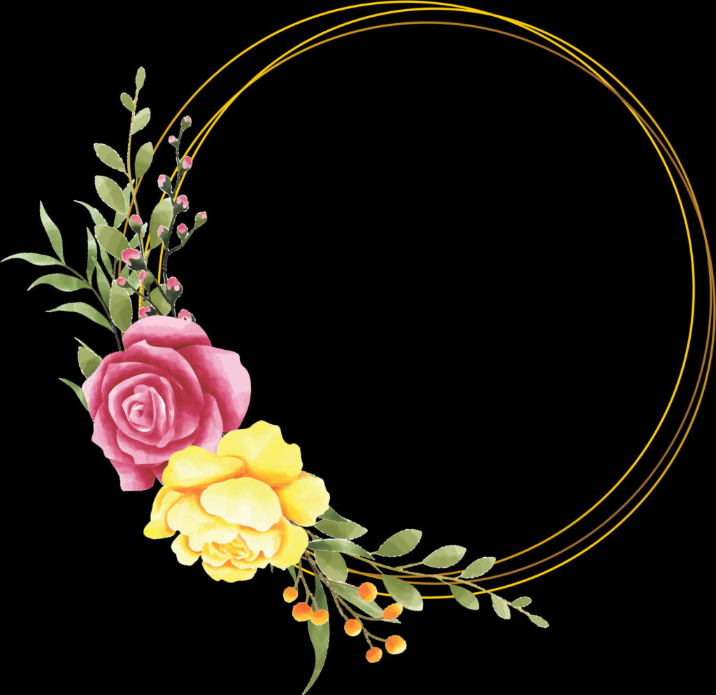 Elegant Floral Frame Wallpaper with Pink Roses & Gold Accent