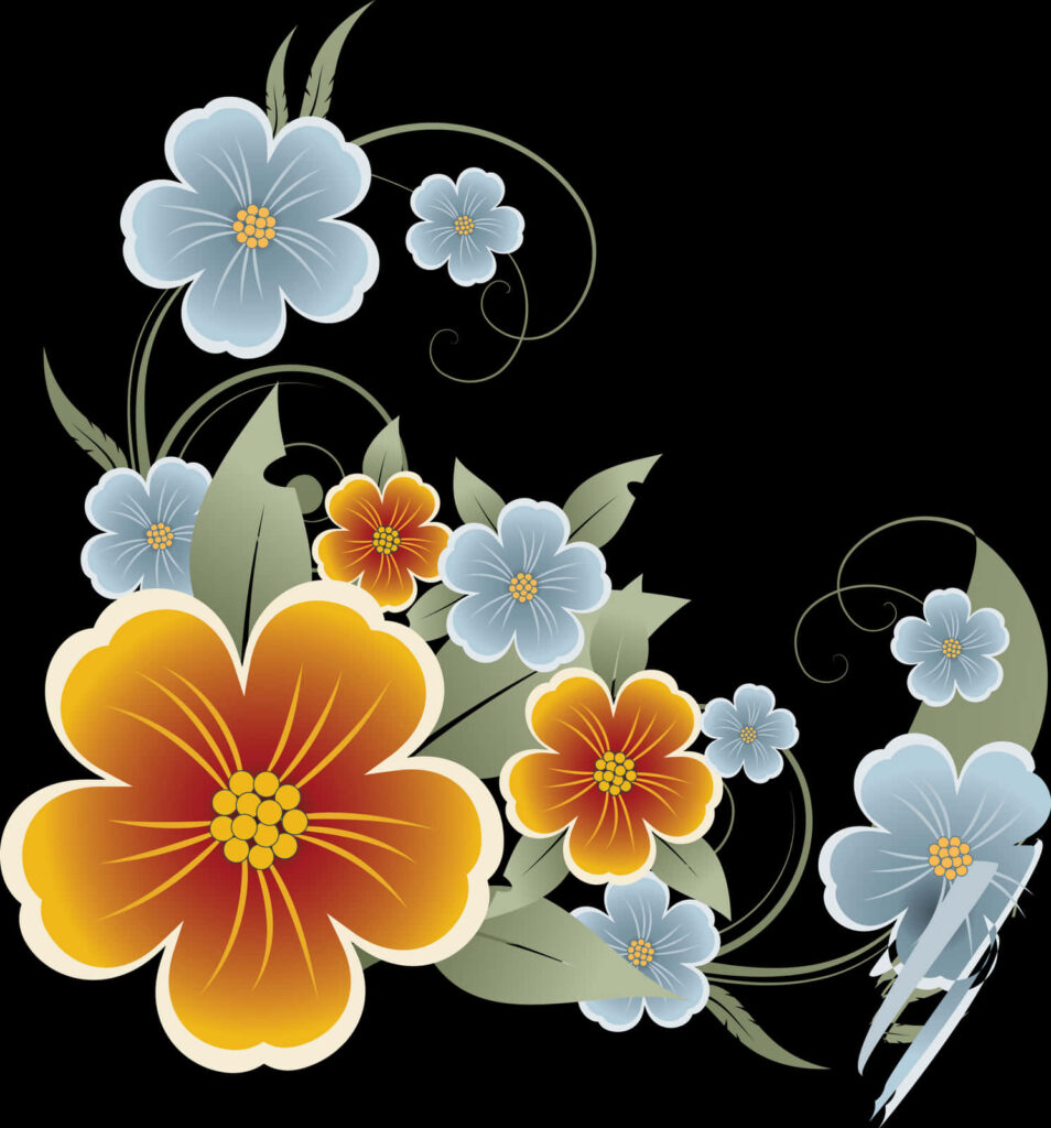 Elegant Floral Vector Wallpaper: Orange & Blue Design for Sophistication