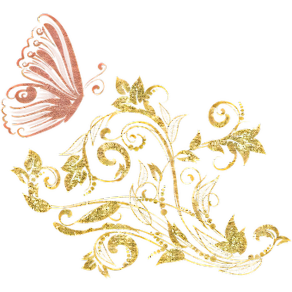 Elegant Wallpaper with Golden Floral Design & Pink Butterfly
