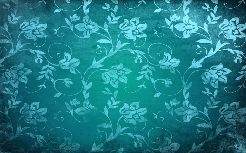 Elegant Floral Wallpaper: Intricate Designs on Teal Background