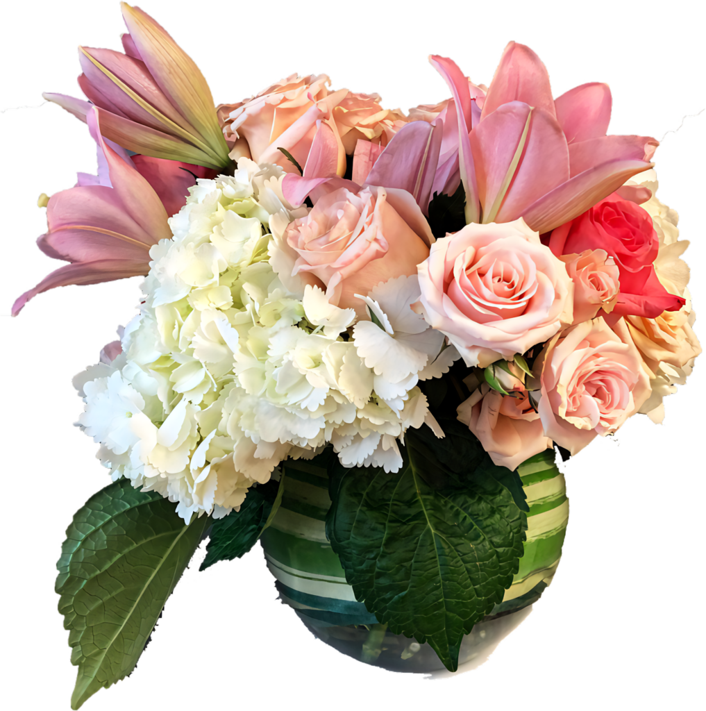 Elegant Floral Wallpaper: Pink Lilies, Roses & Hydrangeas Background