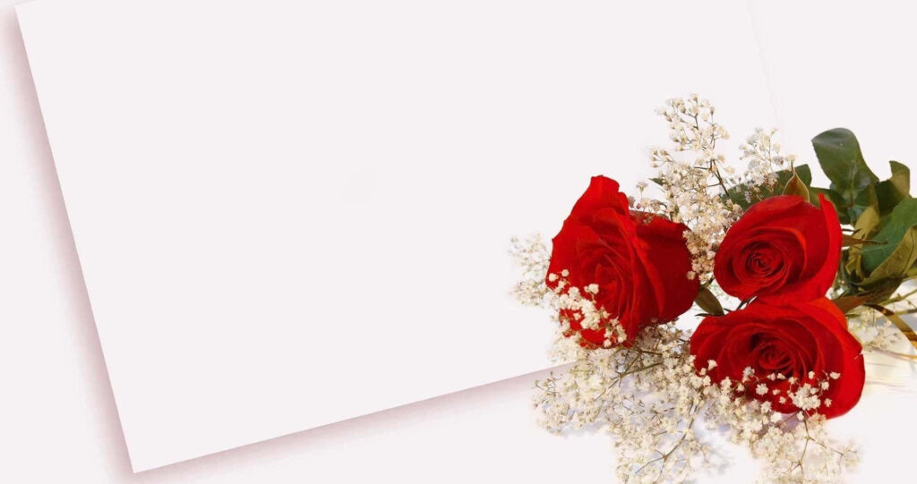 Elegant Floral Wallpaper: Red Roses & Baby's Breath on Minimalist Background