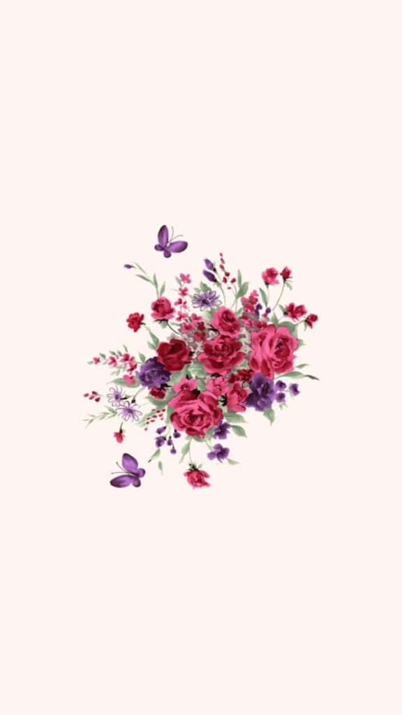 Elegant Floral Wallpaper: Roses & Butterflies in Soft Pastel