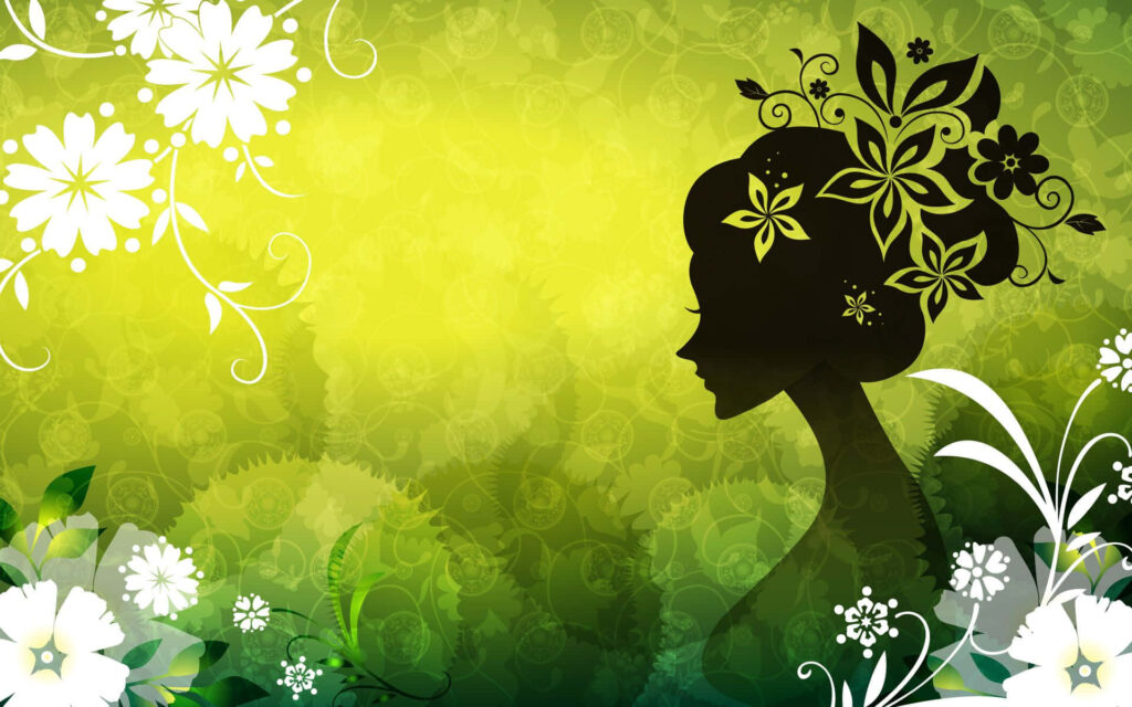 Elegant Floral Silhouette Wallpaper on Vibrant Green Background