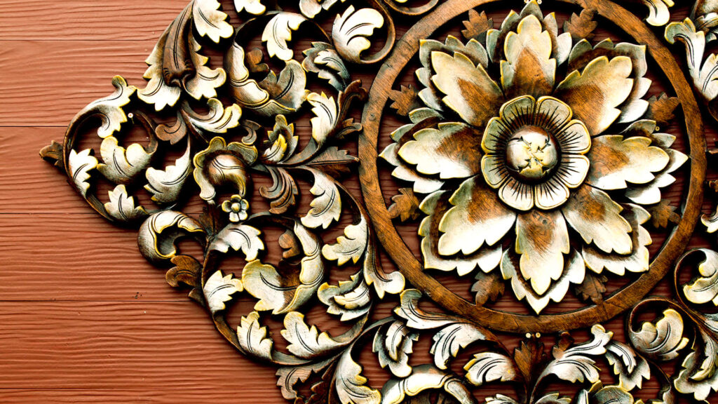 Intricate Floral Wood Wallpaper: Elegant Natural Background Design
